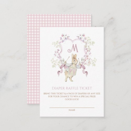 Pink Gingham Peter the Rabbit Baby Shower Diaper Enclosure Card