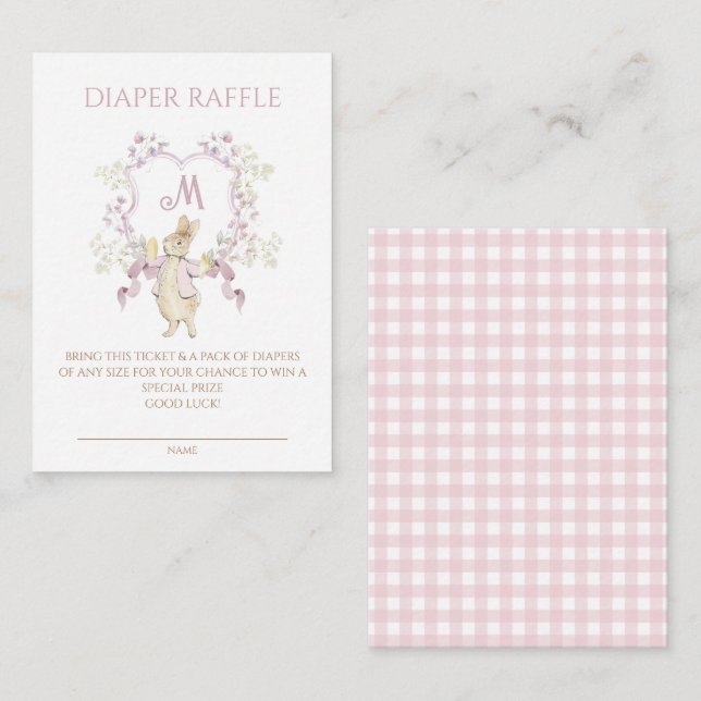 Pink Gingham Peter the Rabbit Baby Shower Diaper Enclosure Card (Front/Back)