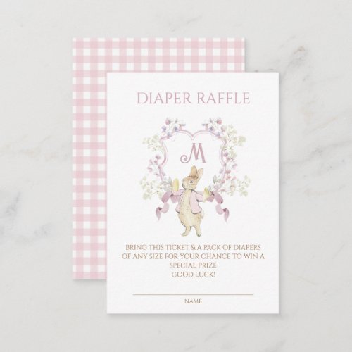 Pink Gingham Peter the Rabbit Baby Shower Diaper Enclosure Card
