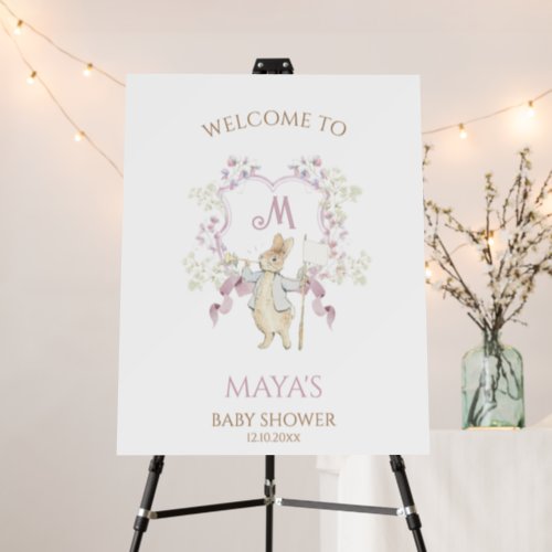 Pink Gingham Peter the Rabbit Baby Welcome Sign