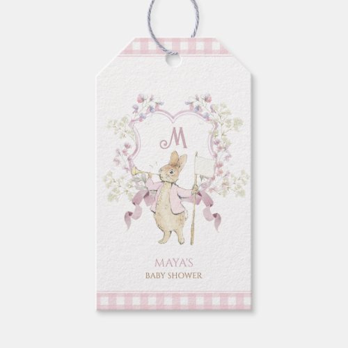 Pink Gingham Peter the Rabbit Monogram Baby Shower Gift Tags