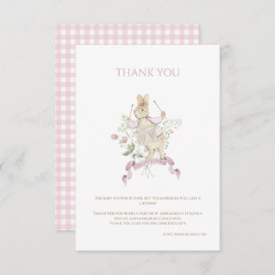 Pink Gingham Peter the Rabbit Monogram Baby Shower Thank You Card