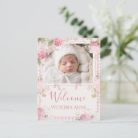 Pink Gingham Photo Vintage Hydrangeas Birth