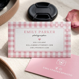 Pink Gingham Photographer Raised Spot UV Business Card