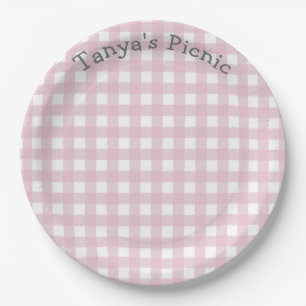 Pink Gingham Picnic Print Baby Birthday Party Paper Plates