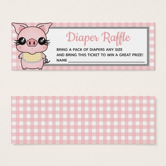 Pink Gingham Piggy Baby Shower Diaper Raffle (Front & Back)