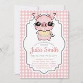 Pink Gingham Piggy Baby Shower Invitation | Zazzle