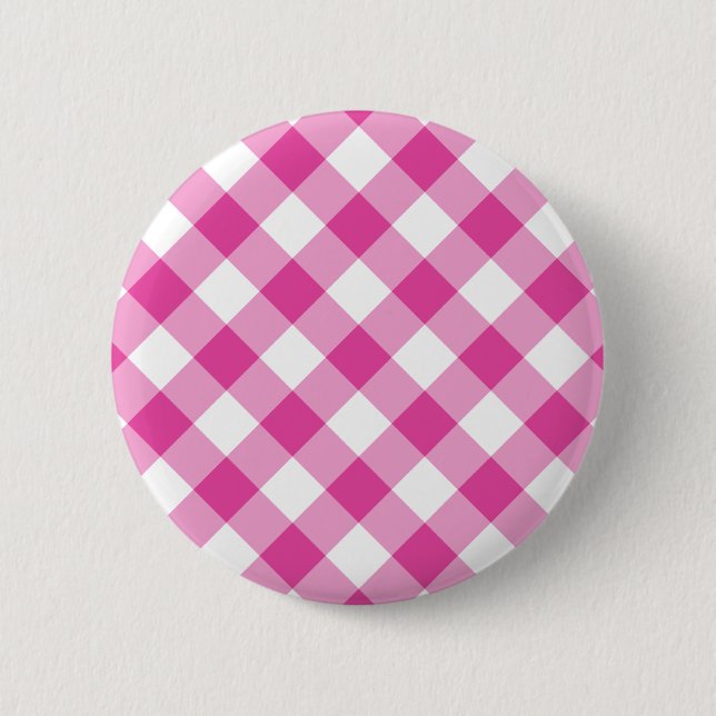 Pink Gingham Pinback Button (Front)