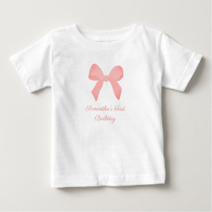 Pink Gingham Pink Bow Birthday Baby T-Shirt