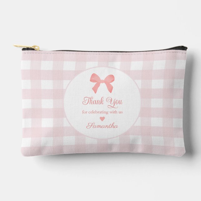 Pink Gingham Pink Bow Birthday Favors  Accessory Pouch (Front)
