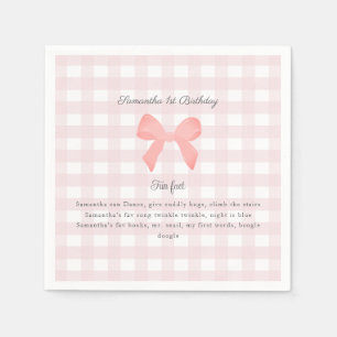 Pink Gingham Pink Bow Birthday Fun fact Napkins