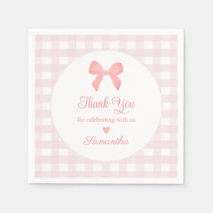 Pink Gingham Pink Bow Birthday Napkins