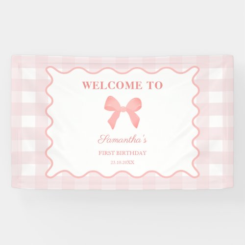 Pink Gingham Pink Bow Birthday Welcome Sign