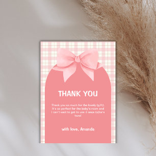 Pink Gingham Plaid Arch Bow Baby Shower Thank You