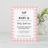 Pink Gingham Plaid Baby Shower BBQ Invitation (Standing Front)