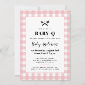 Pink Gingham Plaid Baby Shower BBQ Invitation (Front)