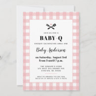 Pink Gingham Plaid Baby Shower BBQ Invitation