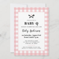 Pink Gingham Plaid Baby Shower BBQ Invitation