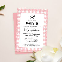 Pink Gingham Plaid Baby Shower BBQ Invitation