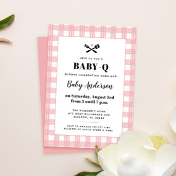Pink Gingham Plaid Baby Shower Bbq Invitation by 2BirdStone at Zazzle