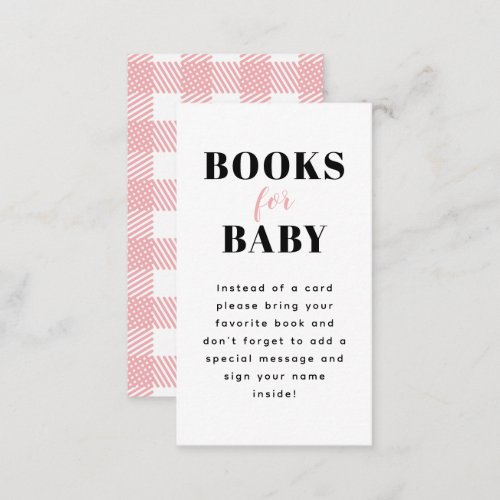 Pink Gingham Plaid Baby Shower Book Request Enclosure Card