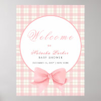 Pink Gingham Plaid Bow Girl Baby Shower Welcome