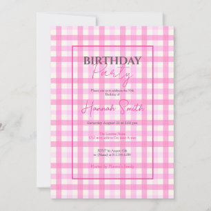 Pink Gingham Plaid Checkered Pattern Invitation