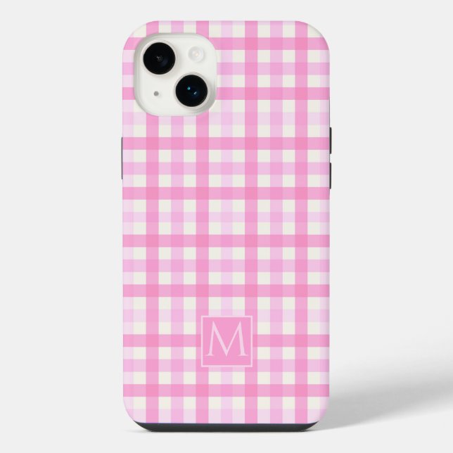 Pink Gingham Plaid Checkered Pattern Iphone Case (Back)