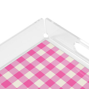 Pink Gingham Plaid Cottagecore Acrylic Tray