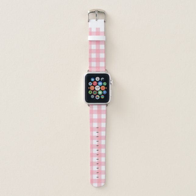 Pink Gingham Plaid Cottagecore Apple Watch Band (Front)