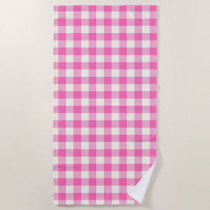 Pink Gingham Plaid Cottagecore Beach Towel
