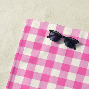 Pink Gingham Plaid Cottagecore Beach Towel