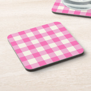 Pink Gingham Plaid Cottagecore Beverage Coaster