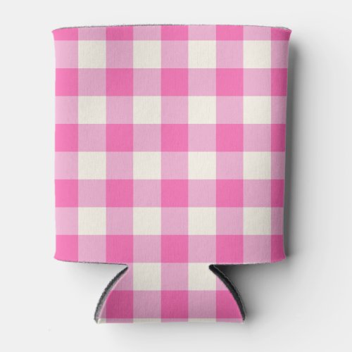 Pink Gingham Plaid Cottagecore Can Cooler