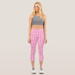 Pink Gingham Plaid Cottagecore Capri Leggings<br><div class="desc">Modern spring picnic trend,  with gingham plaid tartan pattern in hot pink and white colors.</div>