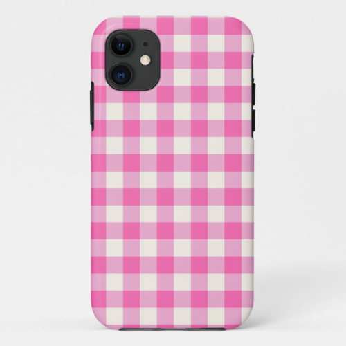 Pink Gingham Plaid Cottagecore iPhone 11 Case