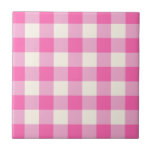 Pink Gingham Plaid Cottagecore Ceramic Tile<br><div class="desc">Modern spring picnic trend,  with gingham plaid tartan pattern in hot pink and white colors.</div>