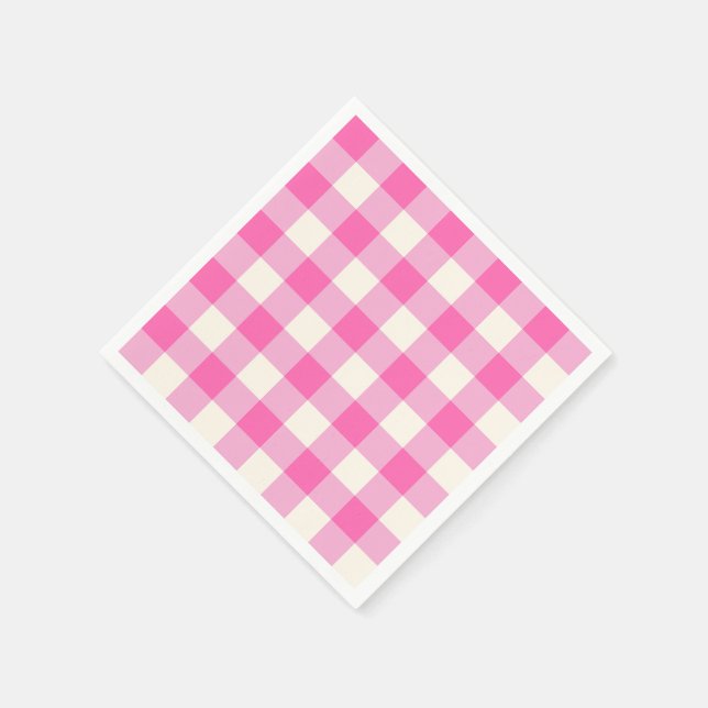 Pink Gingham Plaid Cottagecore Napkins (Corner)