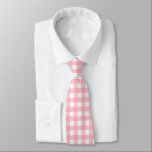 Pink Gingham Plaid Cottagecore Neck Tie<br><div class="desc">Modern spring picnic trend,  with gingham plaid tartan pattern in hot pink and white colors.</div>
