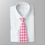 Pink Gingham Plaid Cottagecore Neck Tie<br><div class="desc">Modern spring picnic trend,  with gingham plaid tartan pattern in hot pink and white colors.</div>