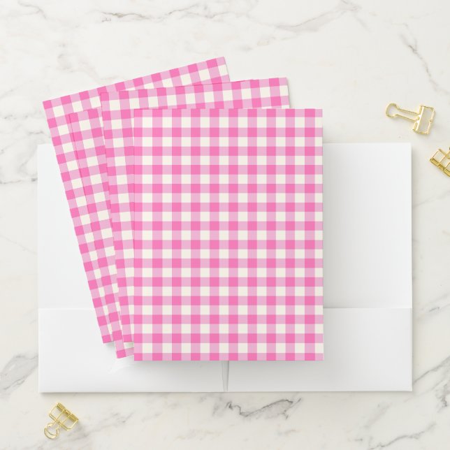 Pink Gingham Plaid Cottagecore Pocket Folder (In Situ)