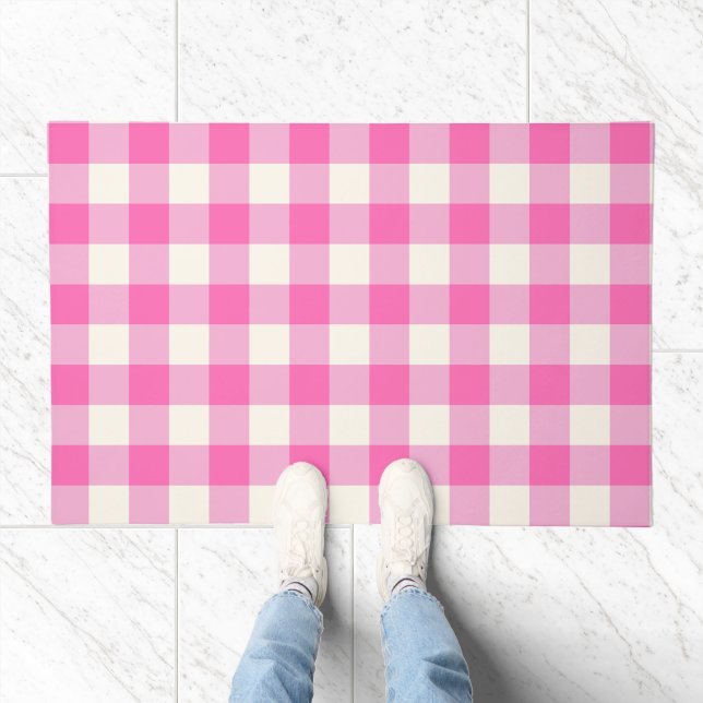 Pink Gingham Plaid Cottagecore Rug or Doormat (Indoor)