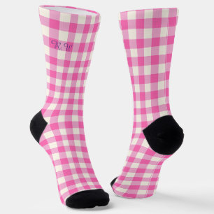 Pink Gingham Plaid Cottagecore Socks