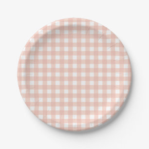 Pink Gingham Plaid Girl Birthday Paper Plates
