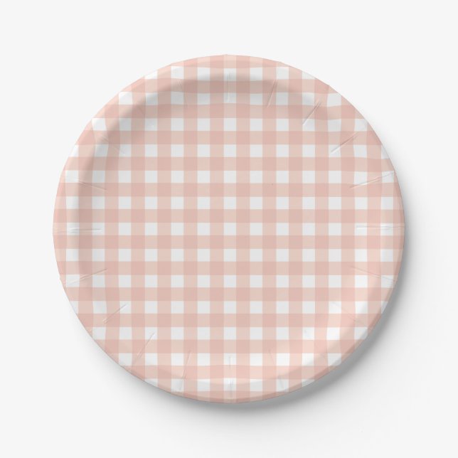 Pink Gingham Plaid Girl Birthday Paper Plates (Front)