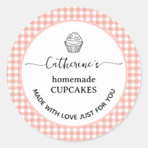 Pink gingham plaid Homemade cupcake Label