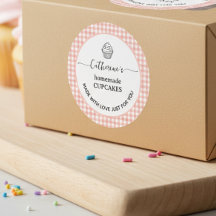 Pink gingham plaid Homemade cupcake Label