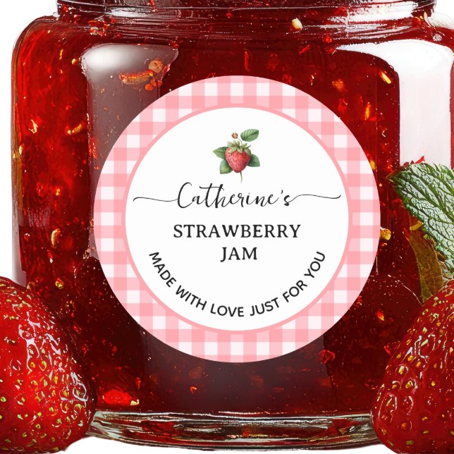 Pink gingham plaid Homemade straberry jam label (Creator Uploaded)