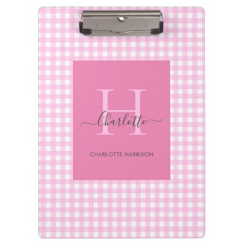 Pink Gingham Plaid Pattern Cute  Personalized Clipboard