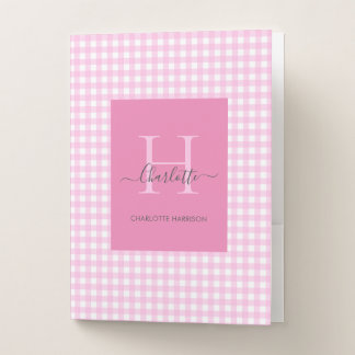 Pink Gingham Plaid Pattern Cute Personalized Pocket Folder